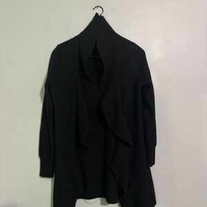 Elena Solano Cashmere Ruffled Open Cardigan Black size Large